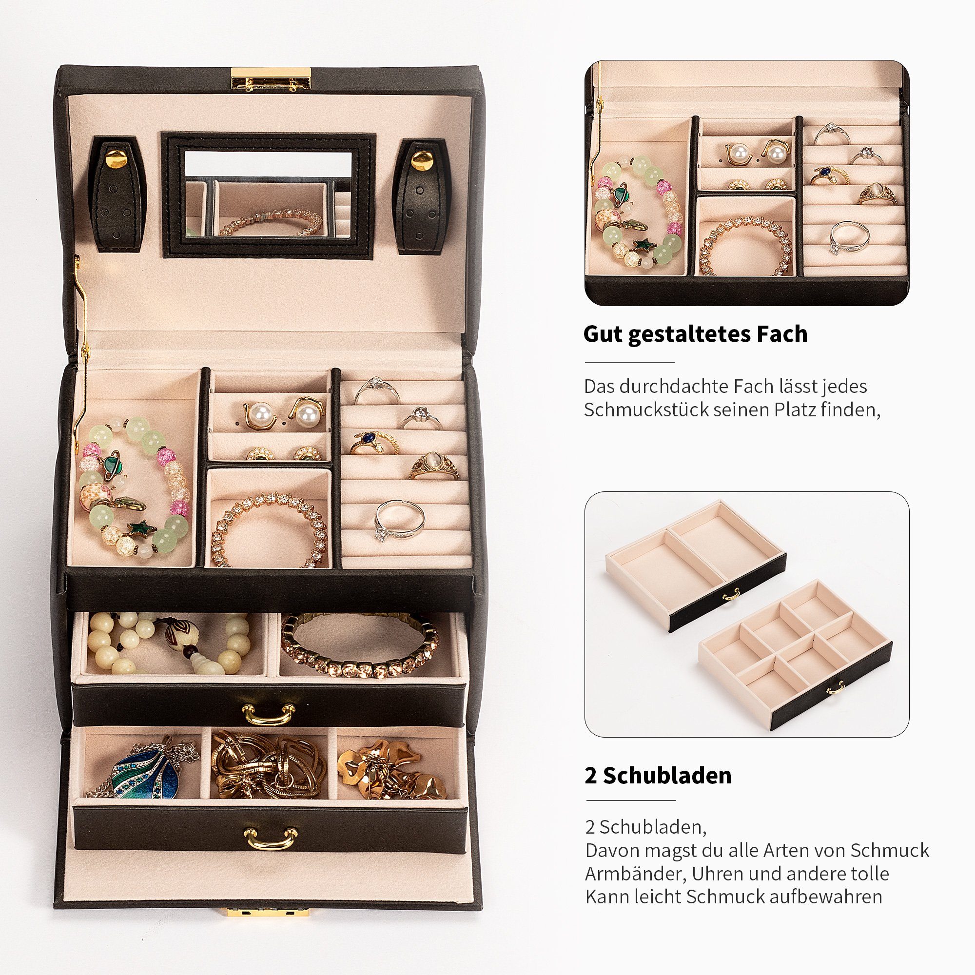 AdelDream Schmuckkasten YY-J021, Schöne Leder Schmuckschatulle Fall Aufbewahrung Organizer