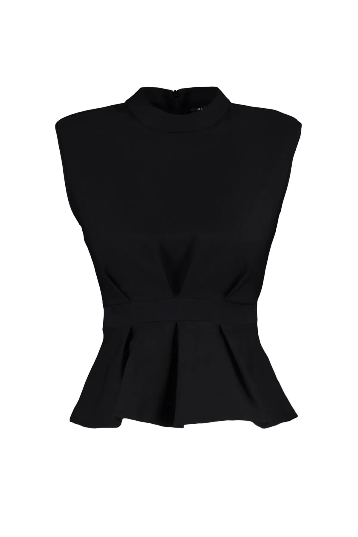 Trendyol Collection  Schwarze ärmellose Webbluse mit Rundhalsausschnitt TWOAW23BZ00559