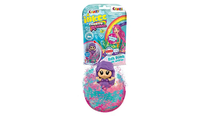 CRAZE - INKEE Mermaid Badekugel mit Erdbeerduft - mit Überraschung (1 von 6 Saugnapf-Figuren) 80 g