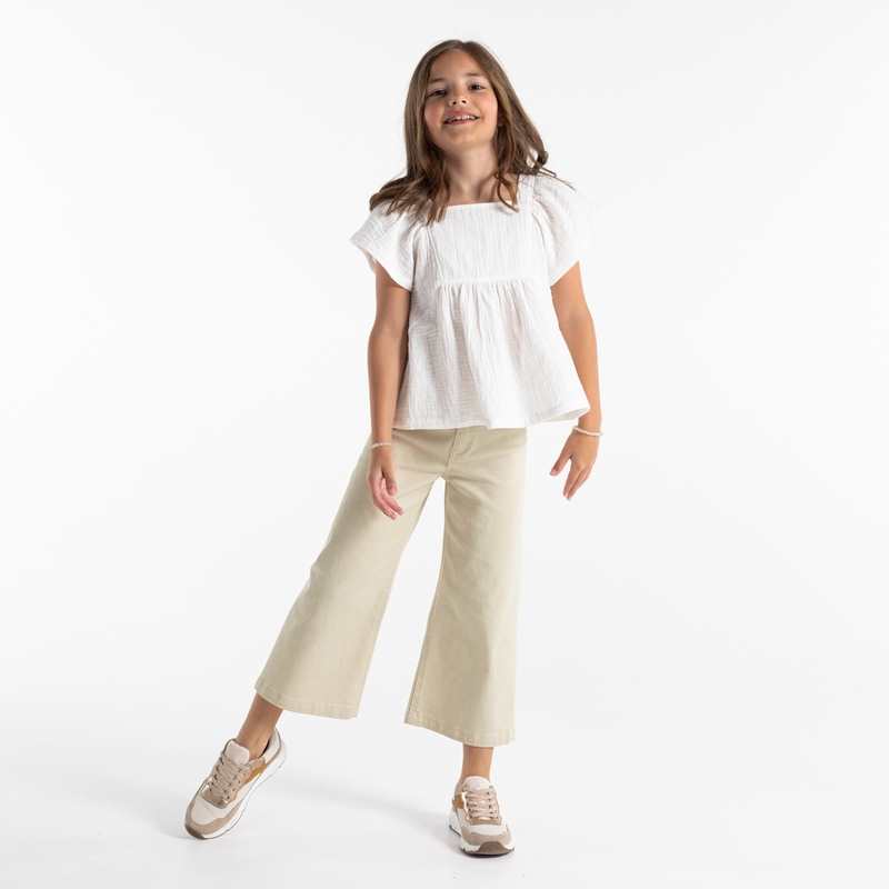 Pantalon large toile stretch blanc fille