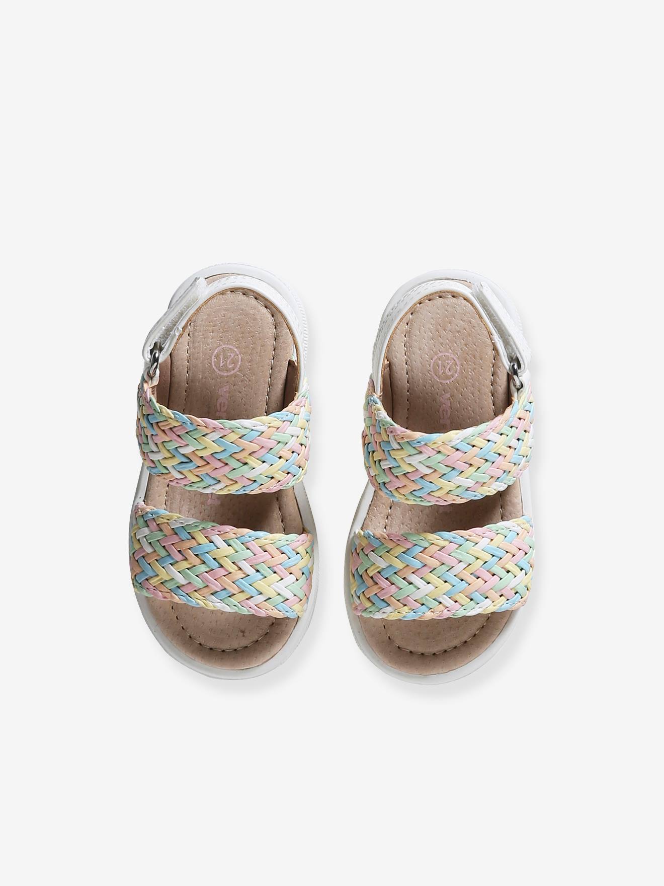 Vertbaudet Baby Klett-Sandalen mit nachtleuchtenden Flechtriemen - mehrfarbig