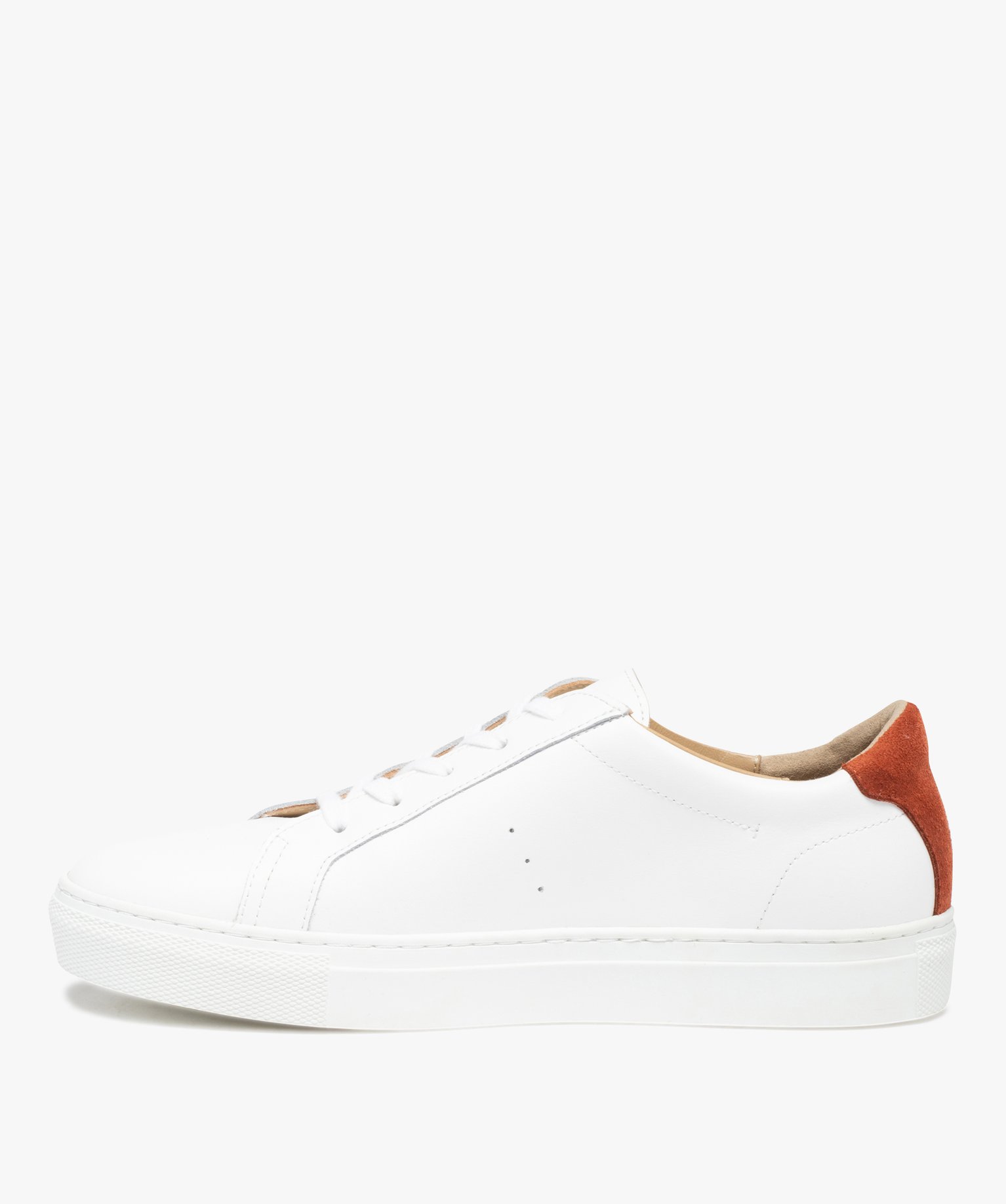Baskets femme en cuir uni avec contrefort contrasté - Tanéo blanc | GEMO