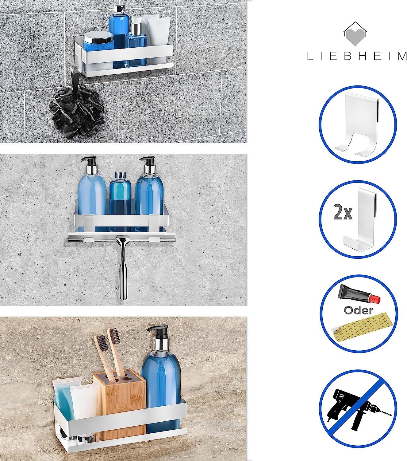 LIEBHEIM Duschablage Duschkorb Badregal ohne Bohren - TESA Montage Aluminium/Edelstahl