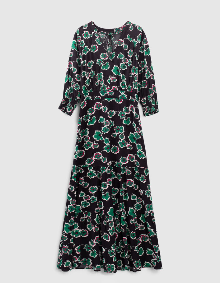 Robe longue noire maxi floral Femme