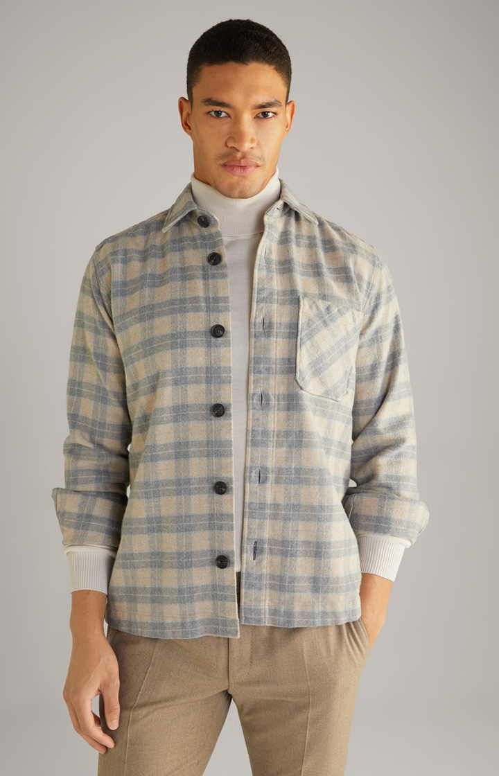 Flanell-Hemd Kalan in Grau/Beige gemustert