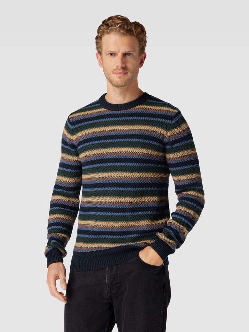 Strickpullover mit Rundhalsausschnitt Modell 'SOHO' in dunkelblau