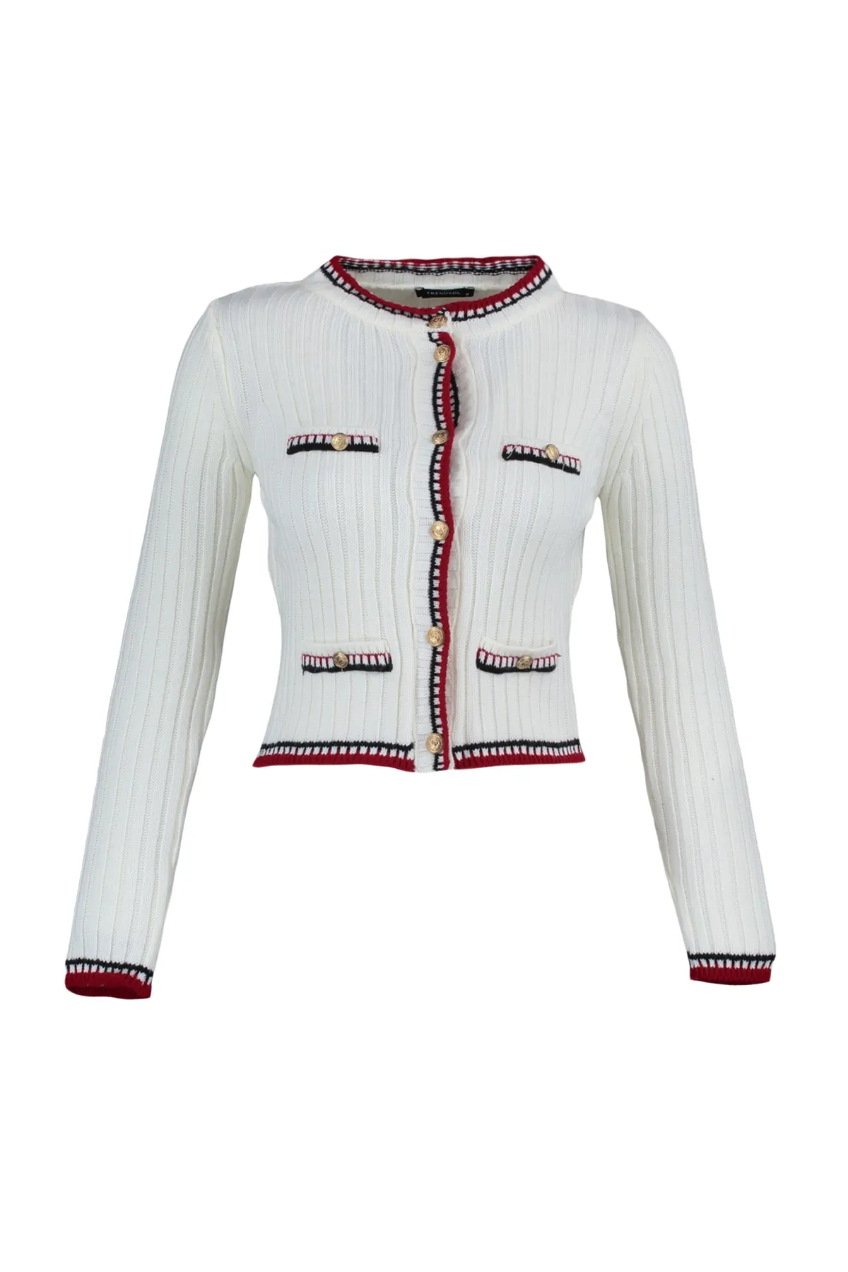 Trendyol Collection  Ecrufarbene, kurze Strickjacke TWOAW23HI00550