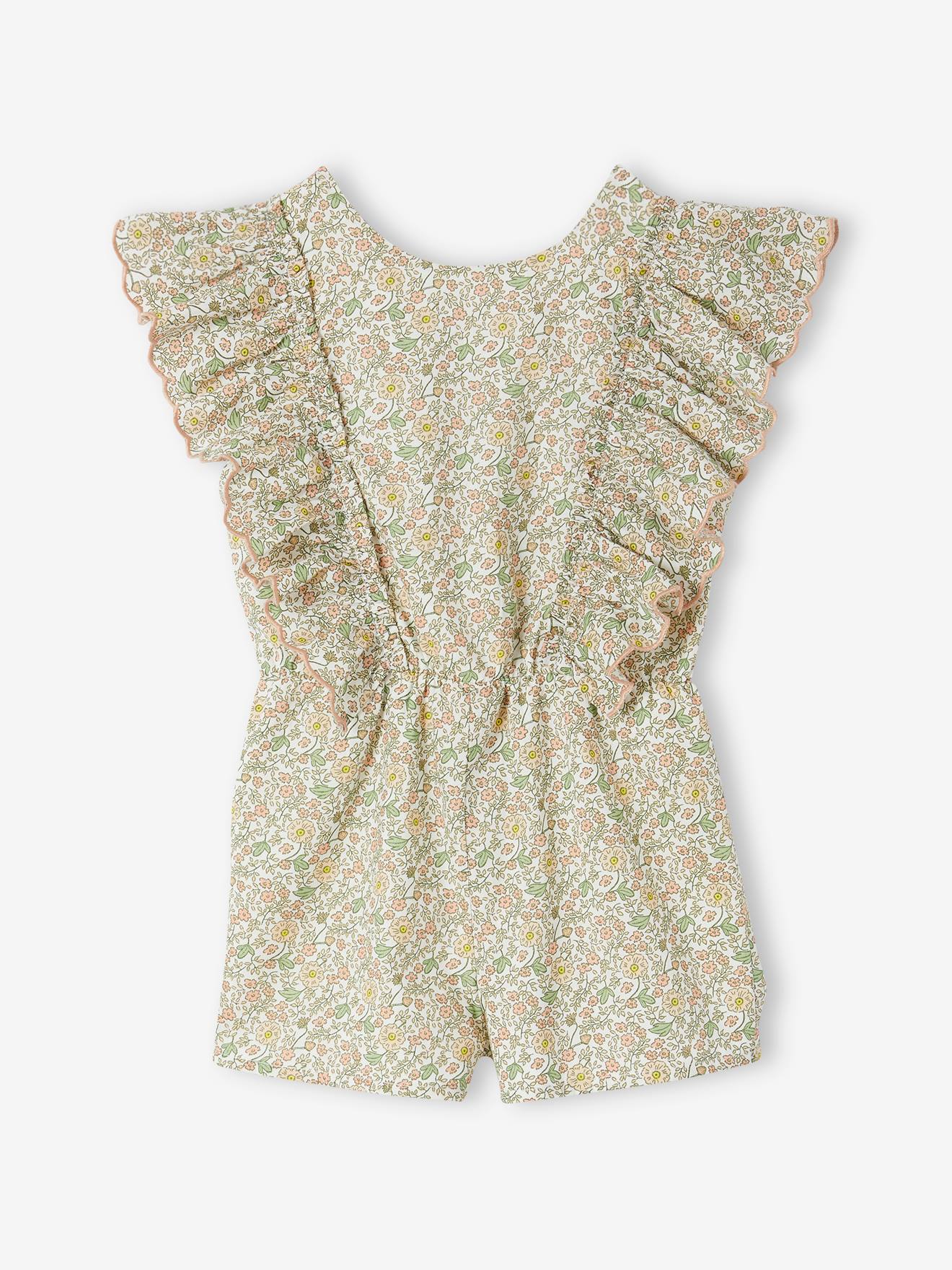 Vertbaudet Festlicher kurzer Mädchen Jumpsuit mit Volants - vanille