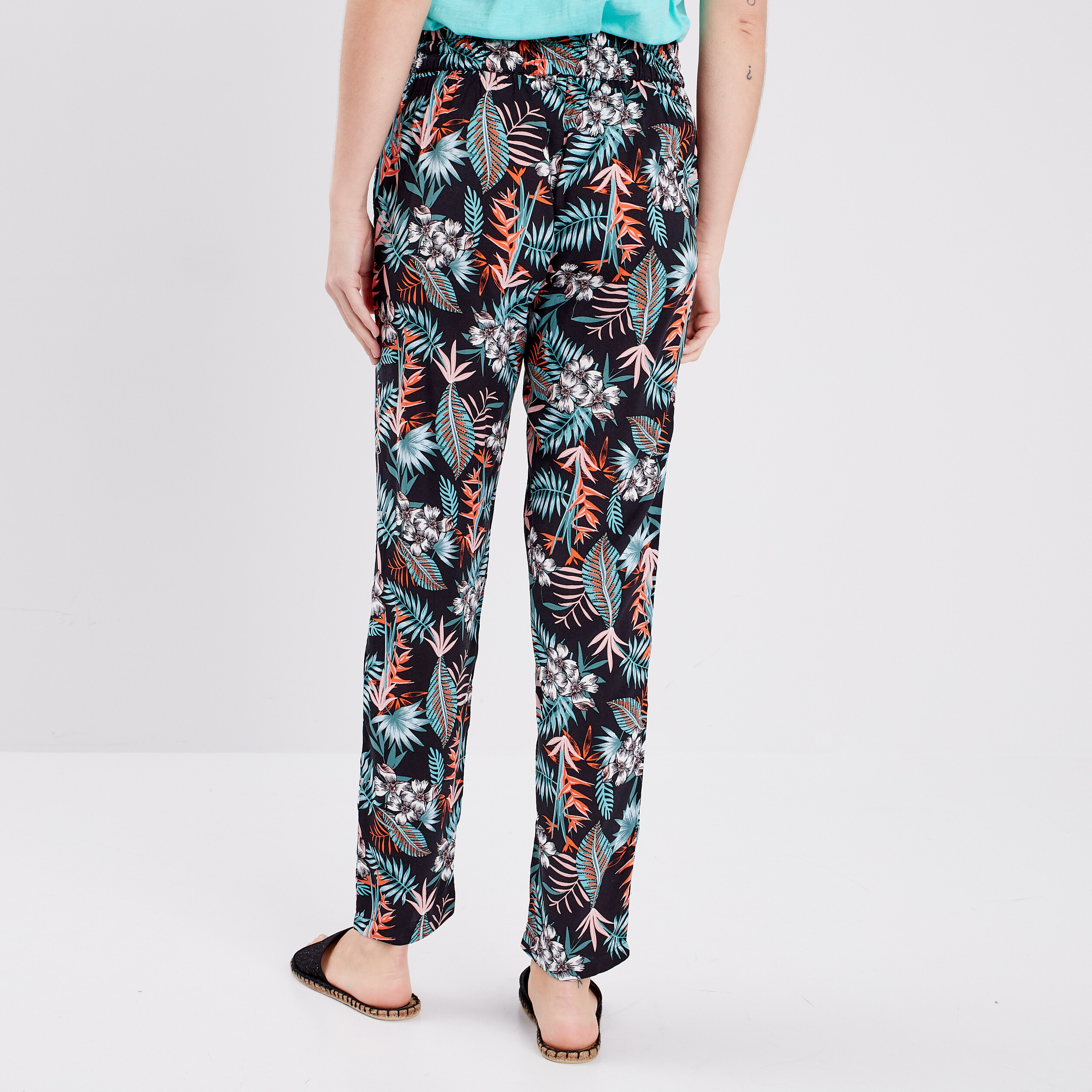 Pantalon droit fluide à pampilles noir femme | La Halle