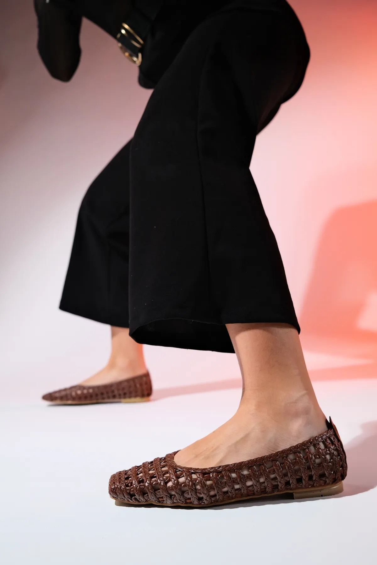 LuviShoes  ARCOLA Braune Ballerinas für Damen mit Strickmuster