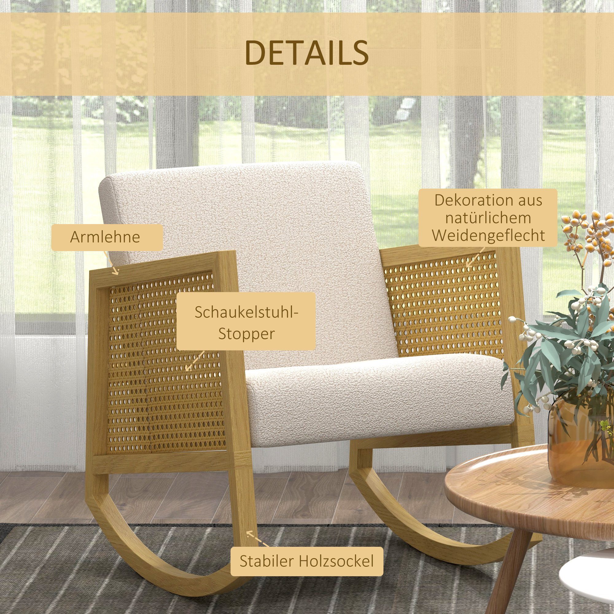 HOMCOM Schaukelstuhl Relaxsessel mit weicher Polsterung (Schwingsessel, 1 St), mit Kaschmir-Optik, Hellgrau