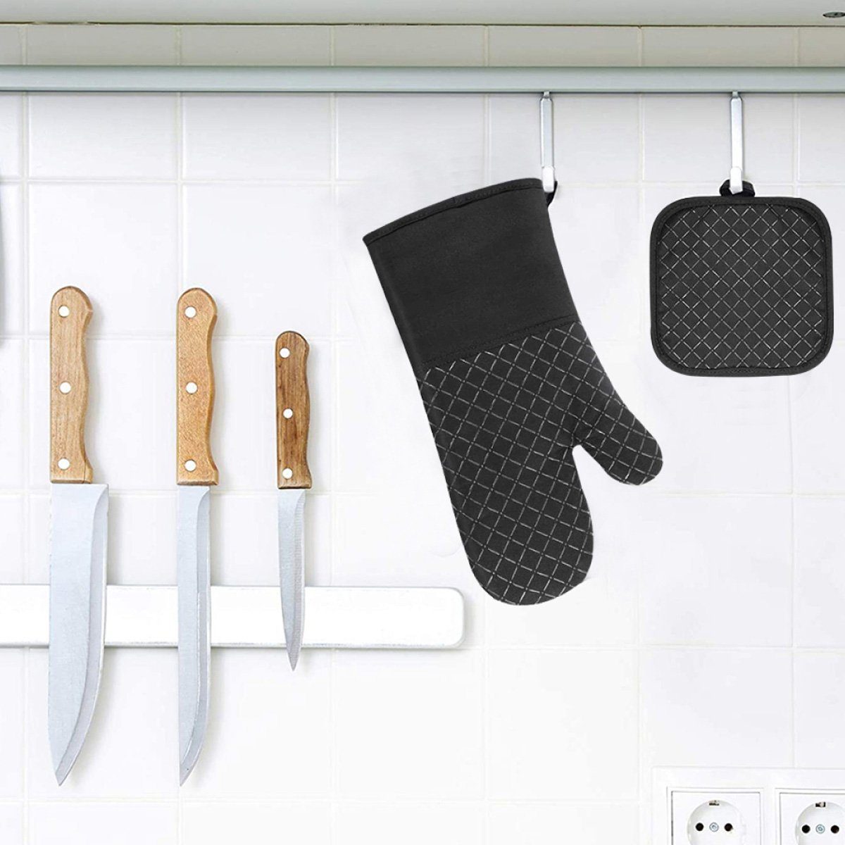 Rwoythk Topfhandschuhe Ofenhandschuhe Topflappen 4er Set, Hitzebeständige Topfhandschuhe