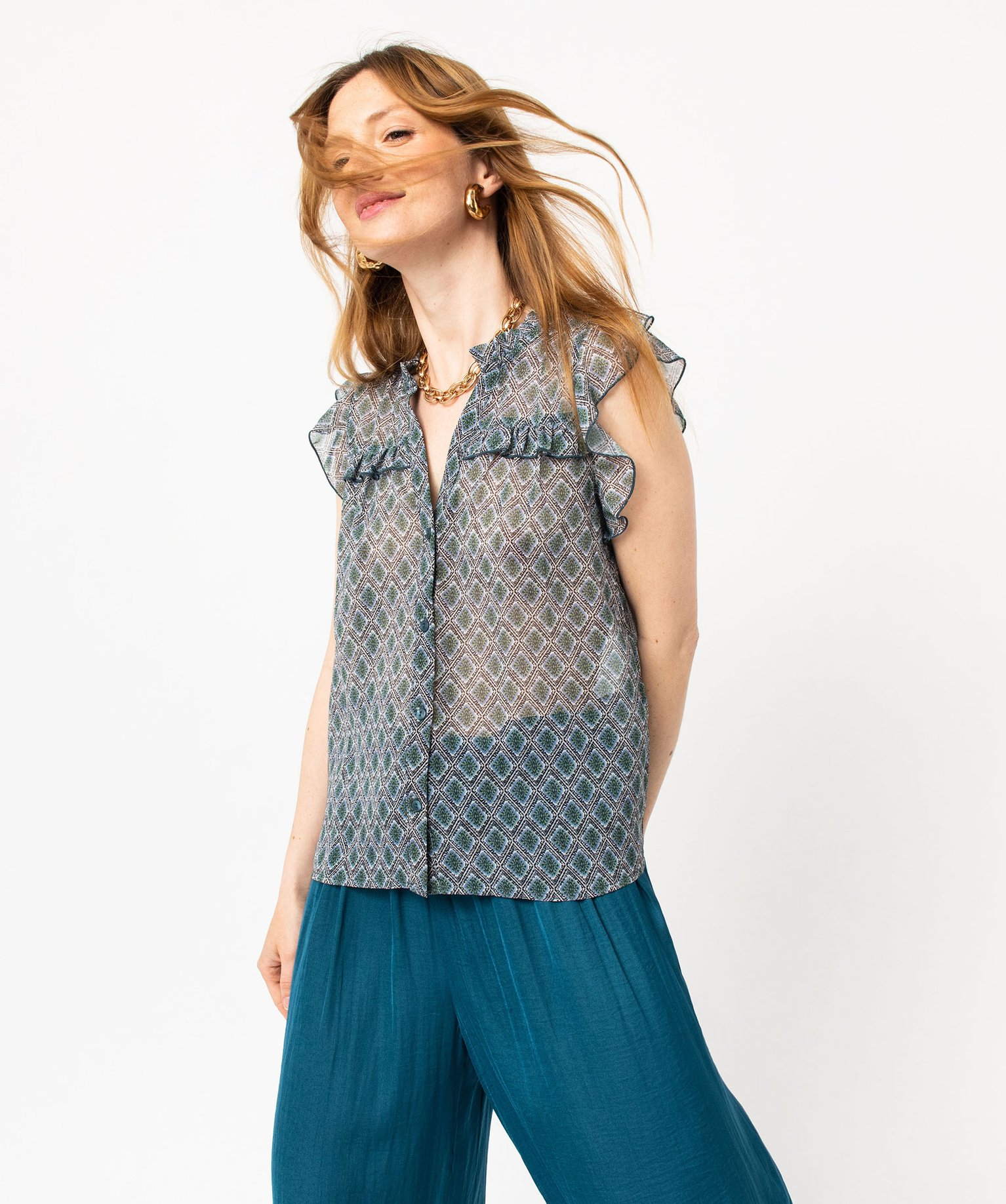 Blouse sans manches imprimée en voile femme imprime | GEMO