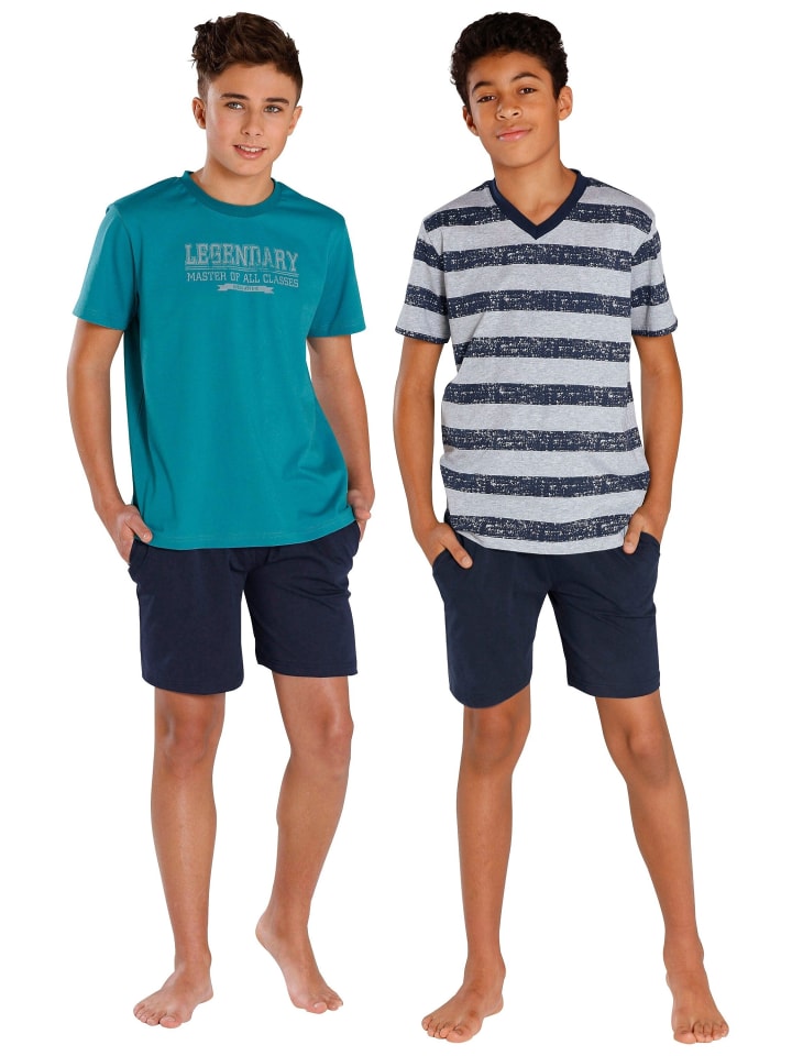 LE JOGGER Pyjama in petrol-marine, grau-meliert-marine günstig kaufen
