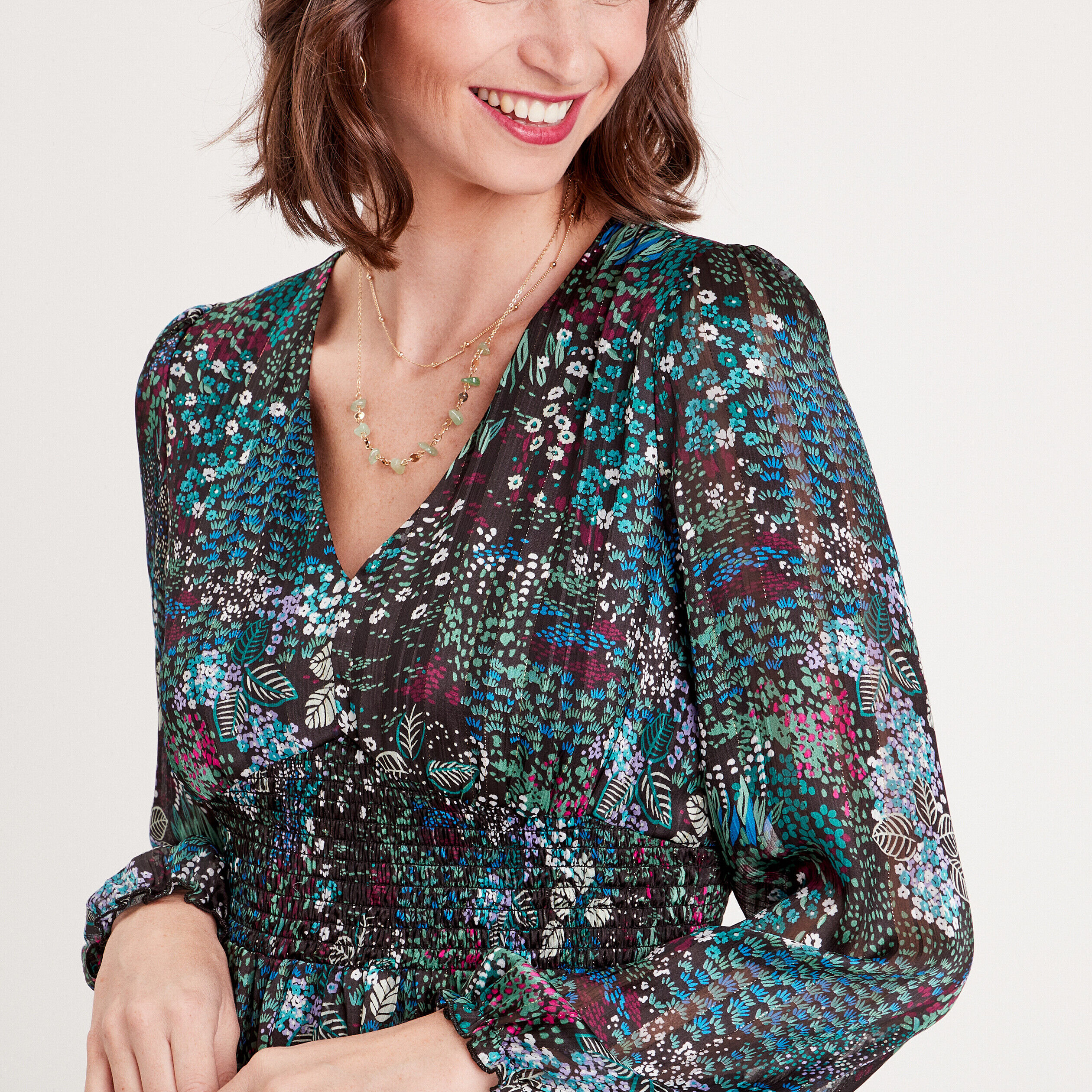 Robe longue évasée plissée noir femme | Cache Cache