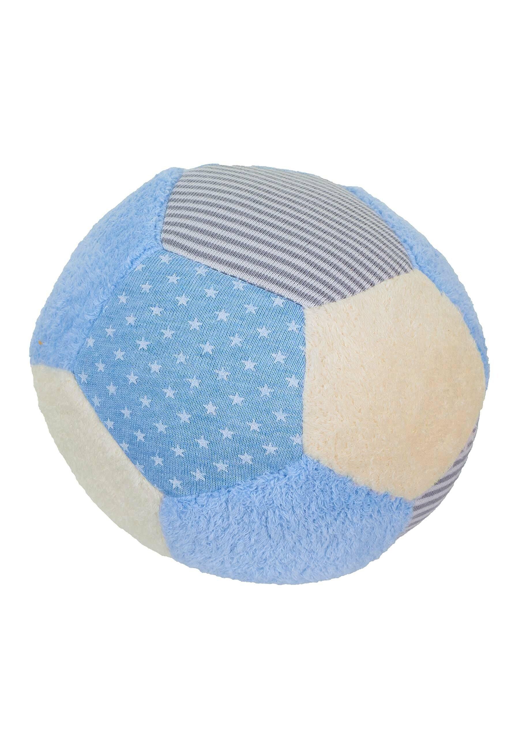 Ball aus Stoff in Bleu/ecru, 11 cm groß mit Rassel