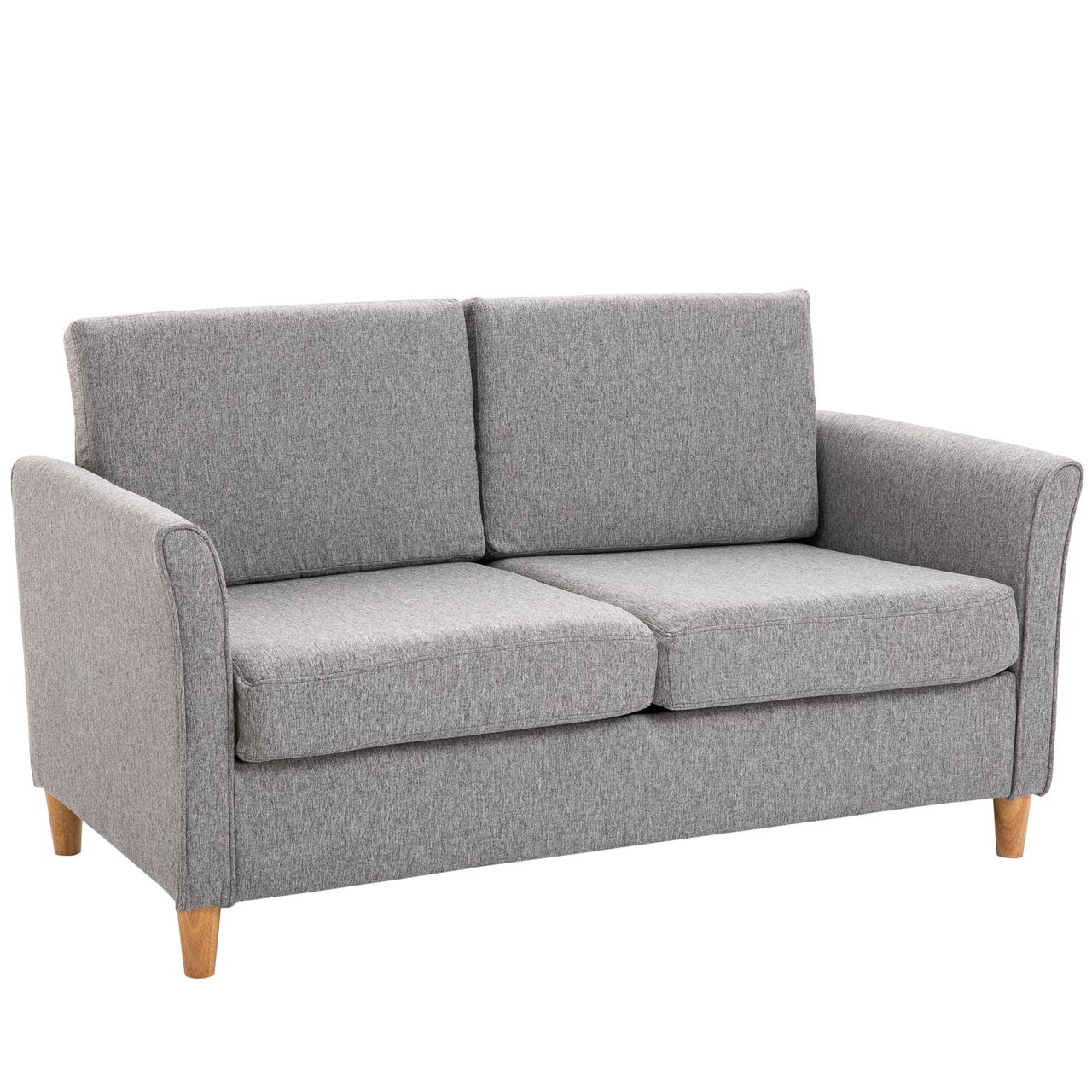 HOMCOM 2-Sitzer Sofa Stoffsofa Doppelsofa abnehmbar mit Kissen 200 kg-Belastbarkeit Leinen Schaumstoff Hellgrau 141 x 70 x 78 cm