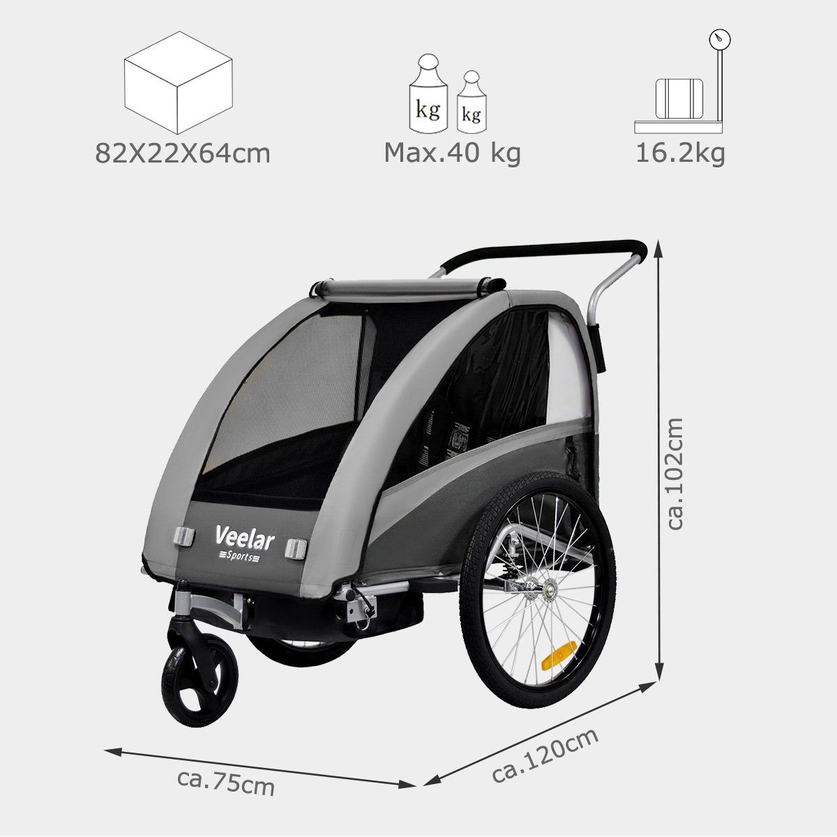 TIGGO Fahrradkinderanhänger TIGGO VS Fahrradanhänger Kinderfahrradanhänger mit Buggy Set + Federung, geeignet für 1-2 Kinder