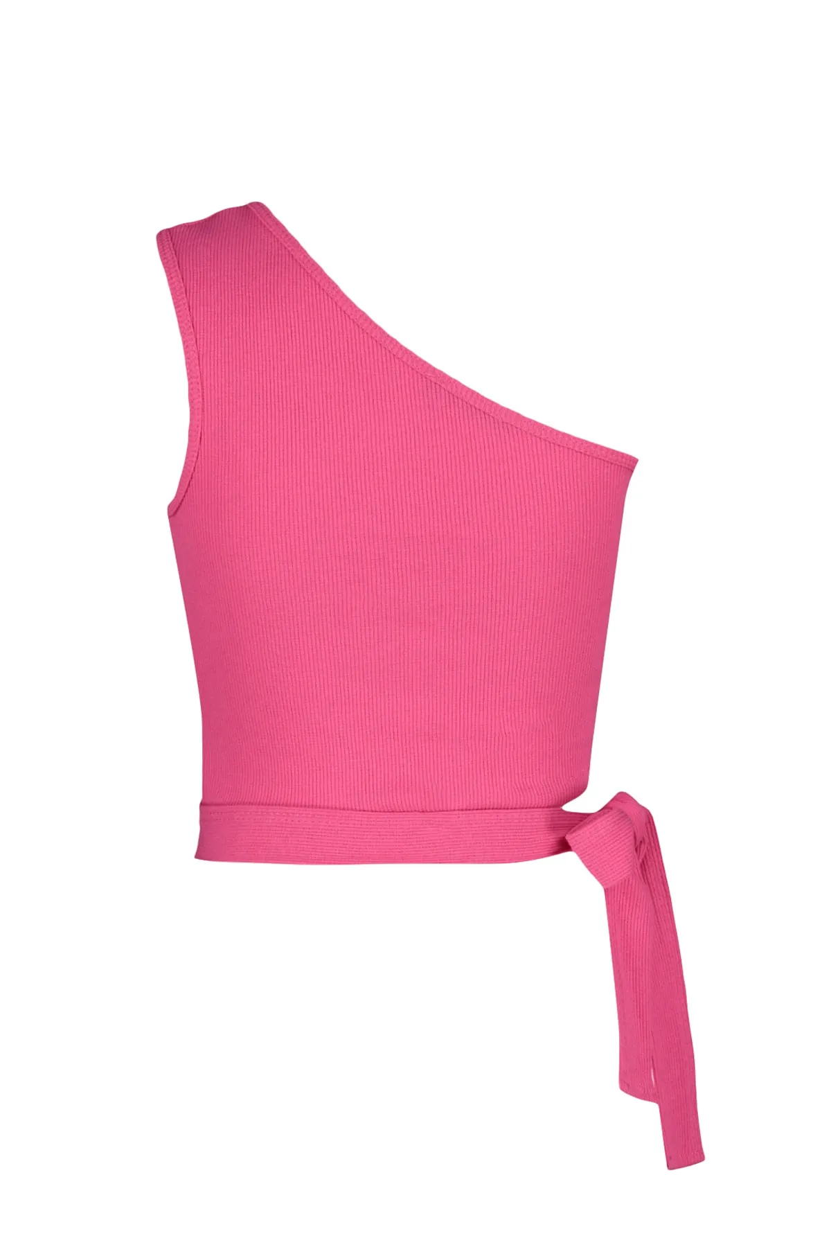 Trendyol Collection  Fuchsiafarbene, taillierte One-Shoulder-Bluse aus geripptem Strick mit Detail TWOSS22BZ1558