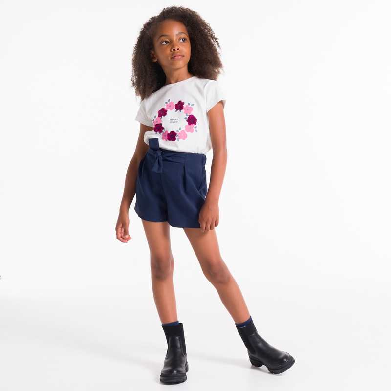 T-shirt à fleurs et sequins blanc Fille