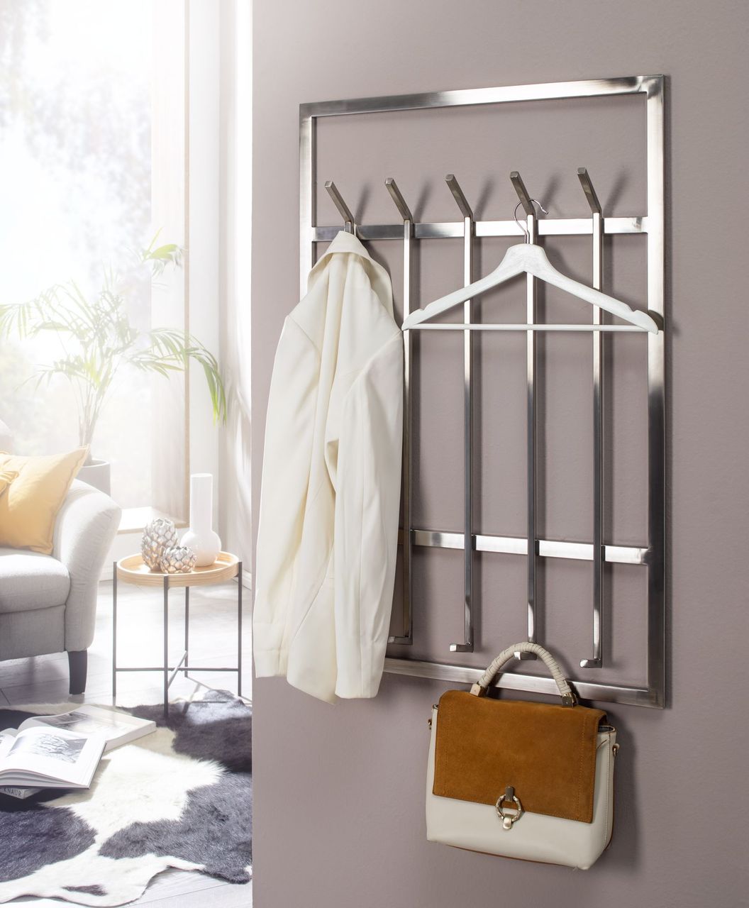 Wohnling Wandgarderobe 60x100x7,5 cm Metall Silber