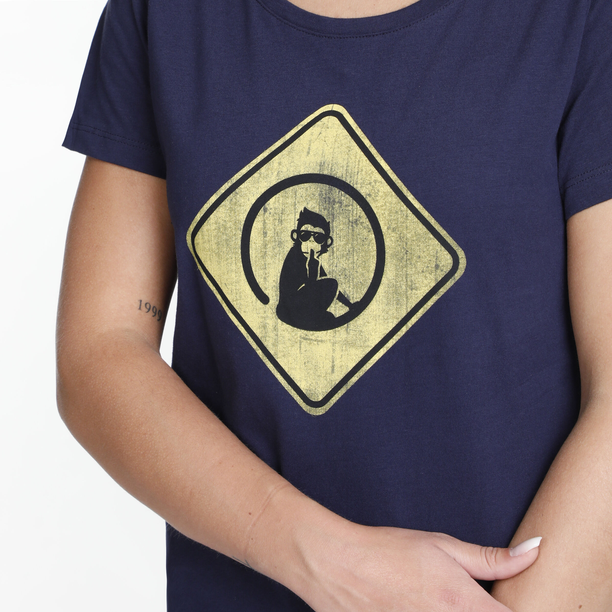 Australia Road Sign T-Shirt Damen - Dunkelblau, Gelb