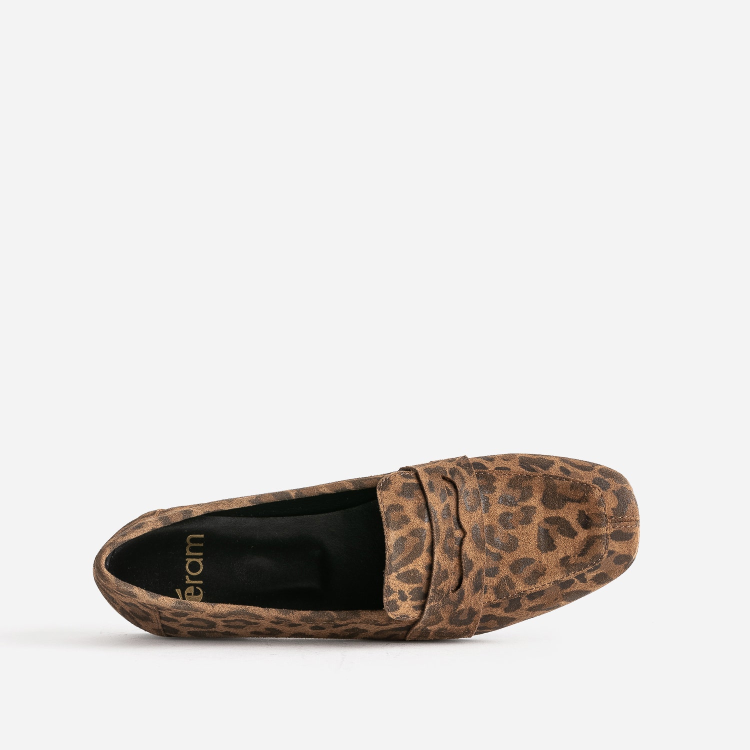 Mocassin camel en cuir velours effet léopard