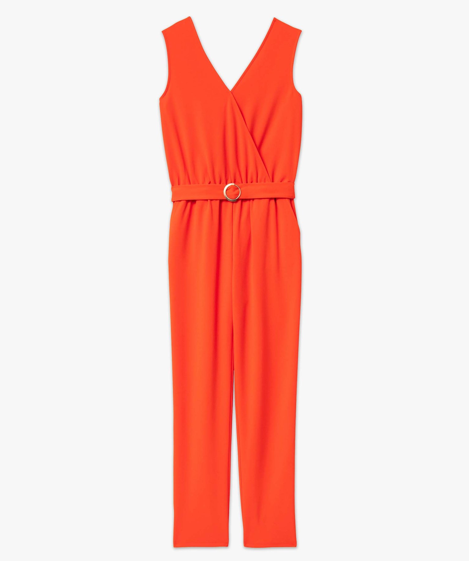 Combinaison pantalon femme unie avec haut cache-coeur orange | GEMO