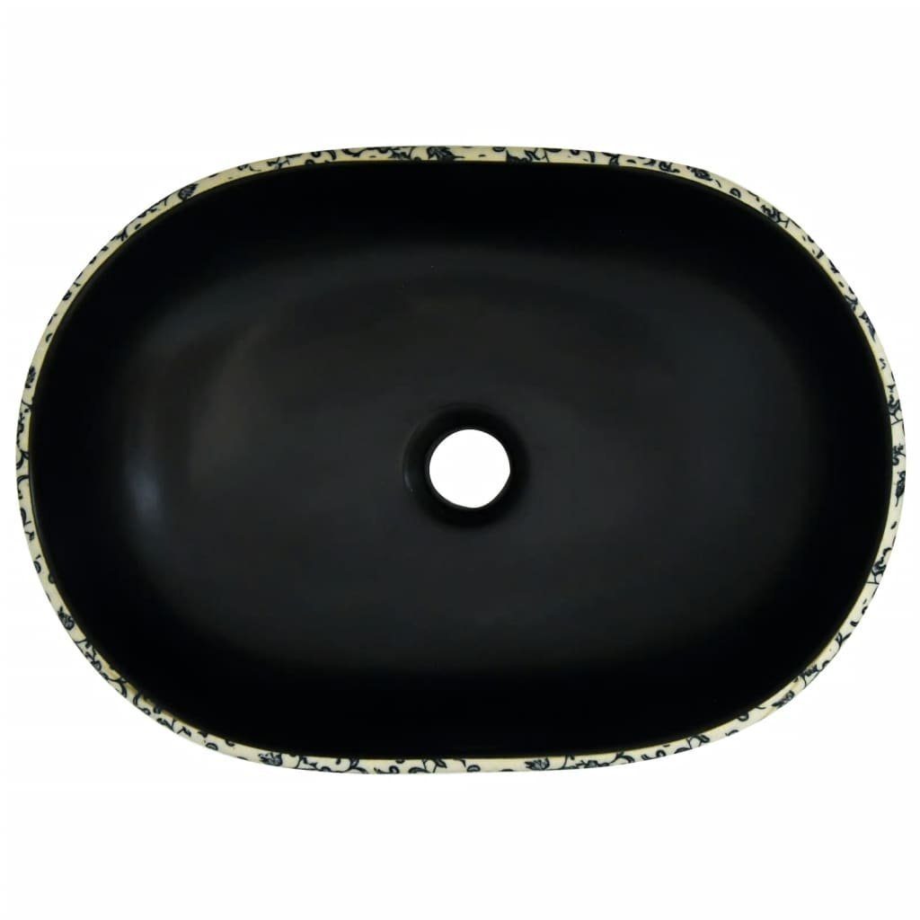 vidaXL Waschbecken Aufsatzwaschbecken Schwarz und Blau Oval 47x33x13 cm Keramik