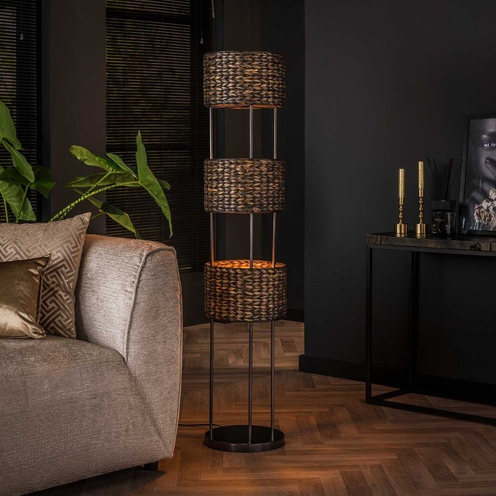 famlights Stehlampe, Stehleuchte Karla in Schwarz und Nickel aus Wasserhyazinthe E27, keine Angabe, Leuchtmittel enthalten: Nein, warmweiss, Stehlampe, Standlampe