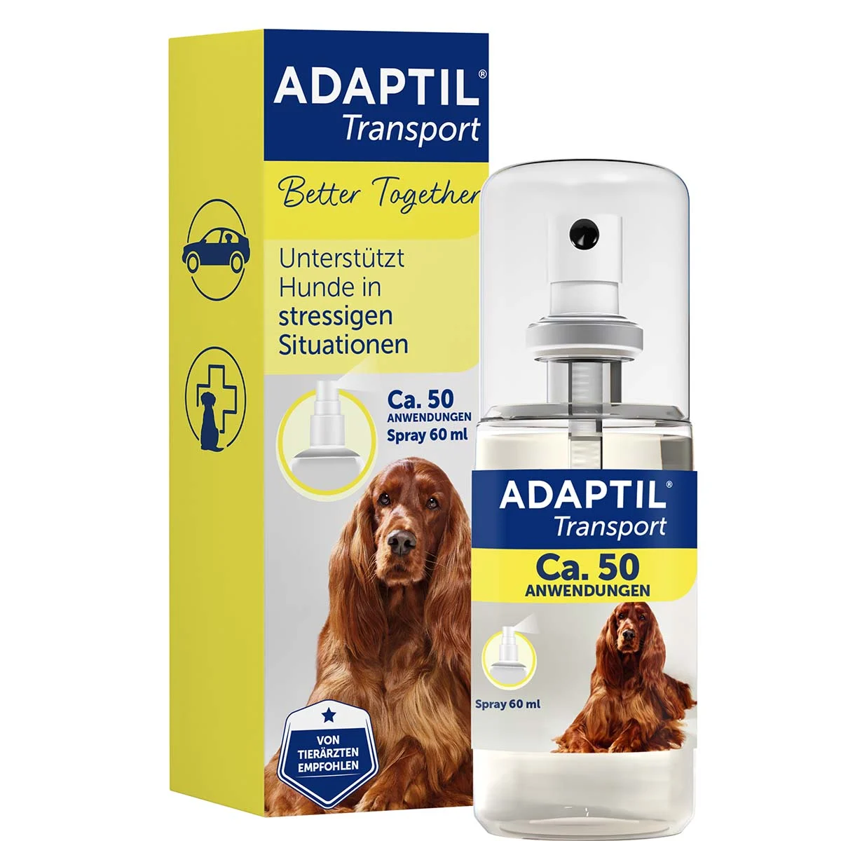 Pheromonspray zur Entspannung bei Hunden in Transportsituationen.