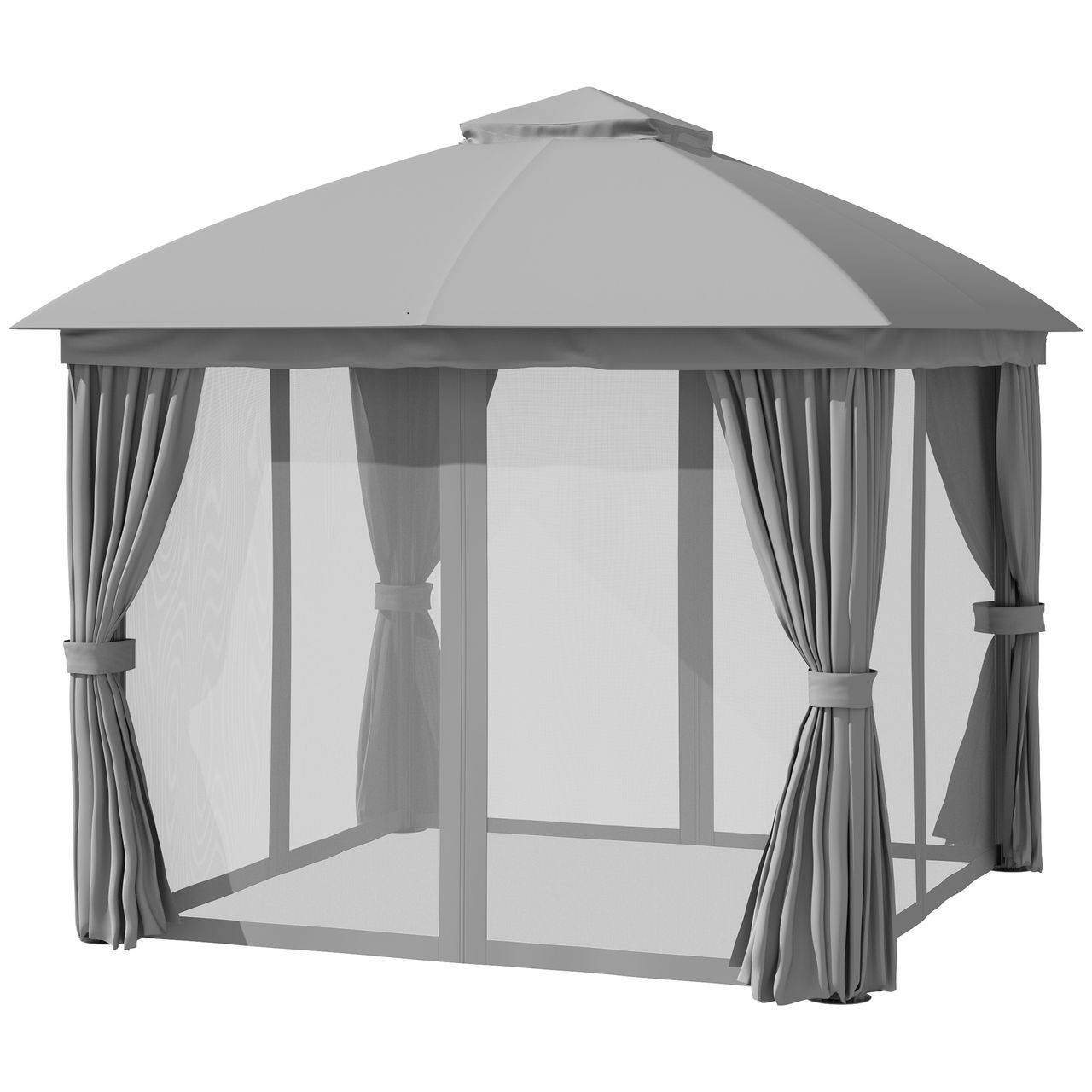 Outsunny Gartenpavillon Pavillon 3 x 3 m mit Doppeldach mit Moskitonetz Alu