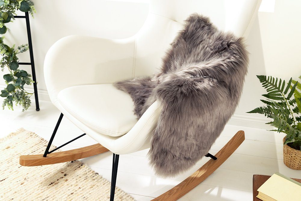 Fellteppich DOLLY 85x50cm grau, riess-ambiente, oval, Wohnzimmer · Faux-Fur · Kunstfell · Schlafzimmer