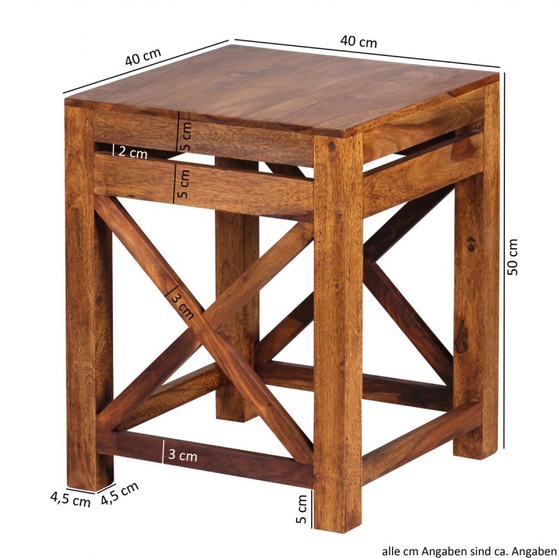 Wohnling Sheesham Massivholz Beistelltische 2er Set Satztisch 40 x 40 cm
