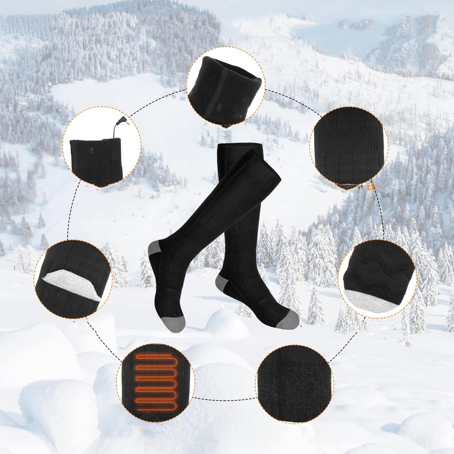 Bedee Thermosocken Beheizte Socken für Herren Damen Akku Elektrische Socken im Winter (3 Temperaturen einstellbar, Herren Damen Fußwärmer Heizsocken) Fusswärmer Elektrisch Warme Socken für Winter Outdoor Camping Angeln