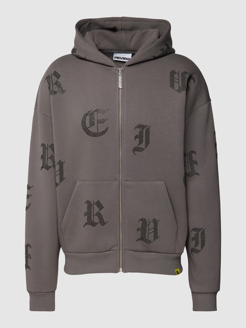 Sweatjacke mit Ziersteinbesatz in dunkelgrau