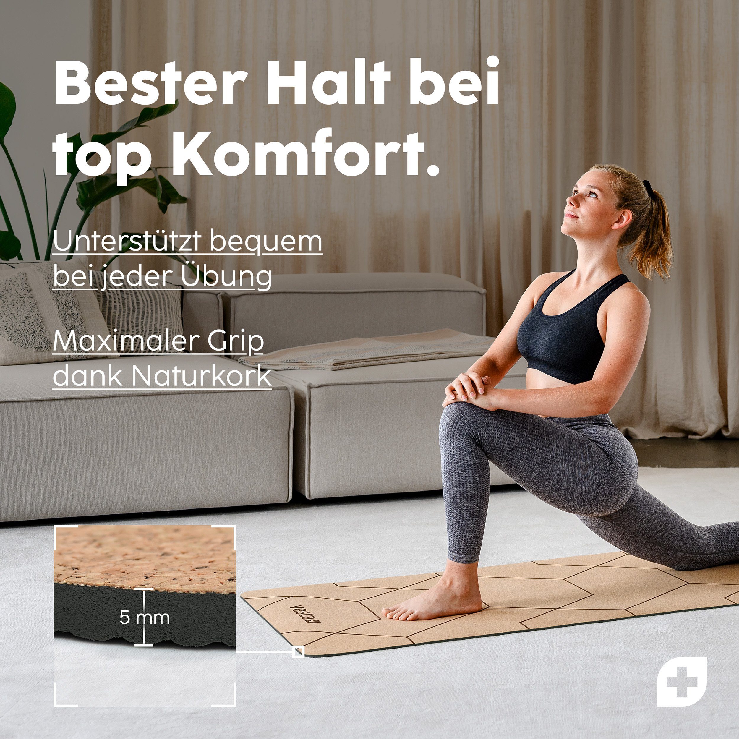 Vesta+ Yogamatte Vesta+ Yogamatte Vesta+ Yogamatte Kork TPE (1x Yogamatte Kork TPE, 1x Fitness App Zugang), Vesta+ Yogamatte Vesta+ Yogamatte Kork TPE
