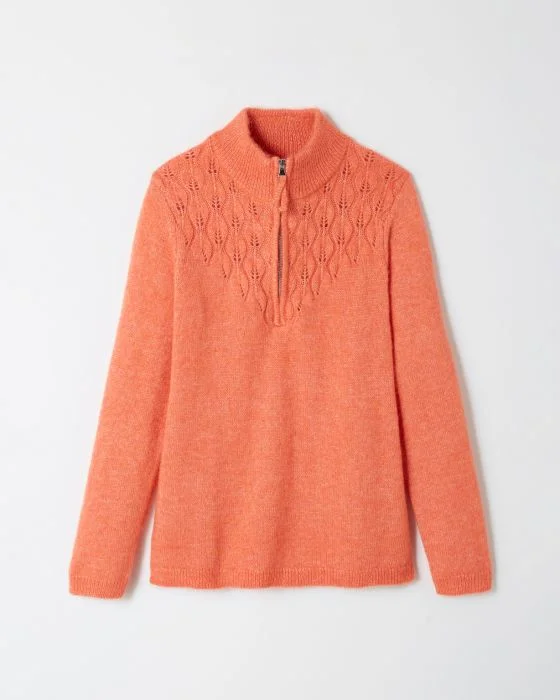 Pull col zippé fantaisie ajourée