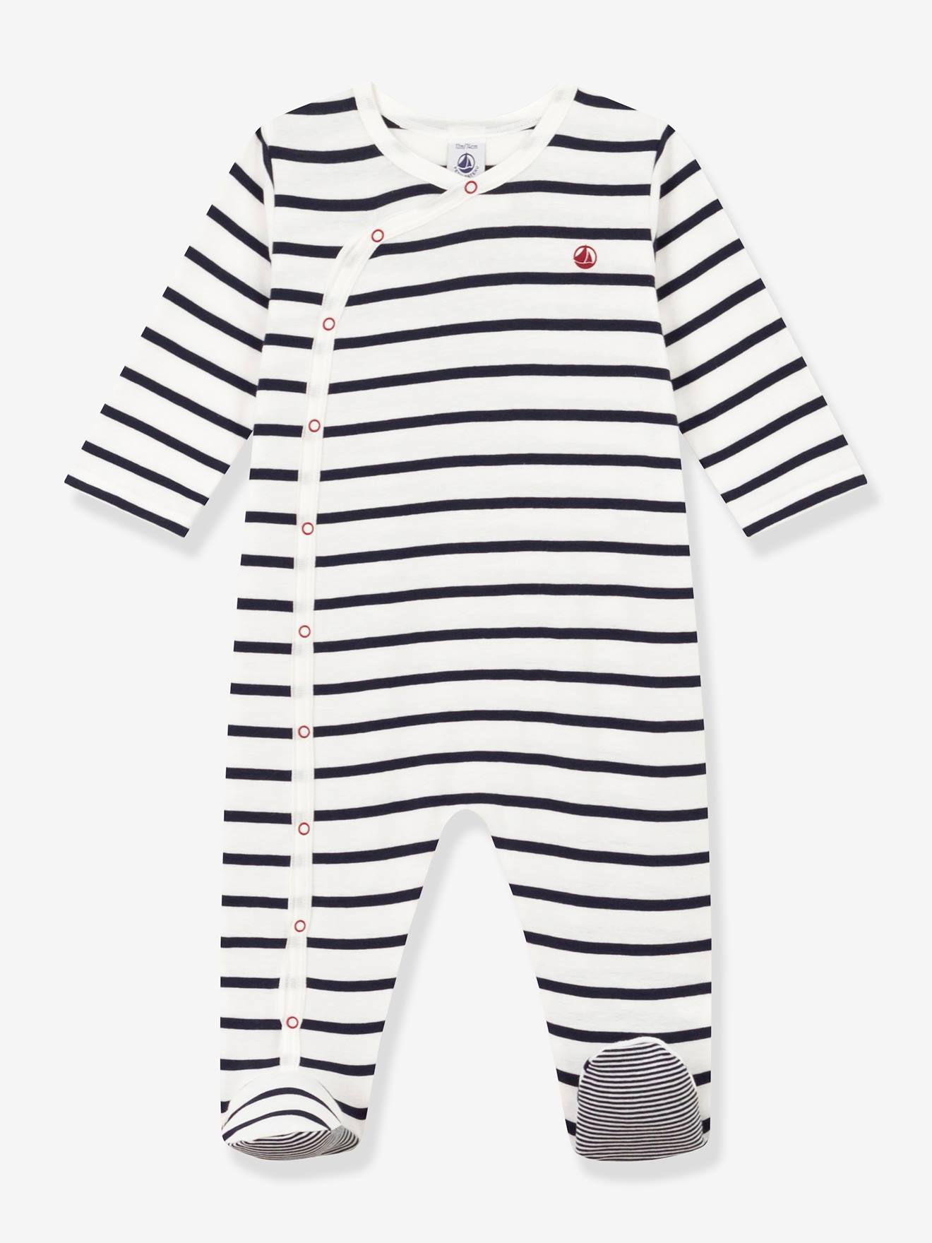 Pyjama bébé à rayures bébé en côte PETIT BATEAU blanc imprimé