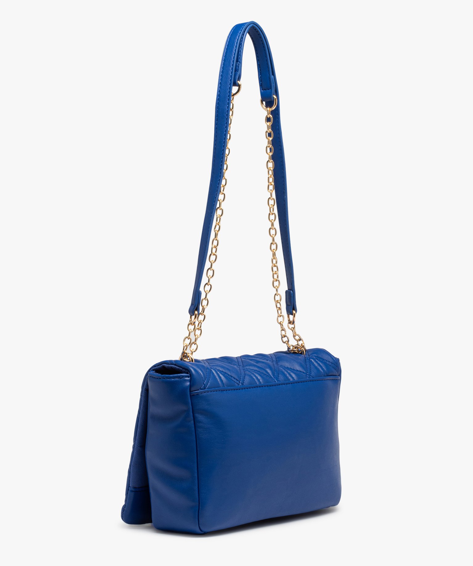 Sac besace à rabat matelassé et anse en chane femme bleu | GEMO
