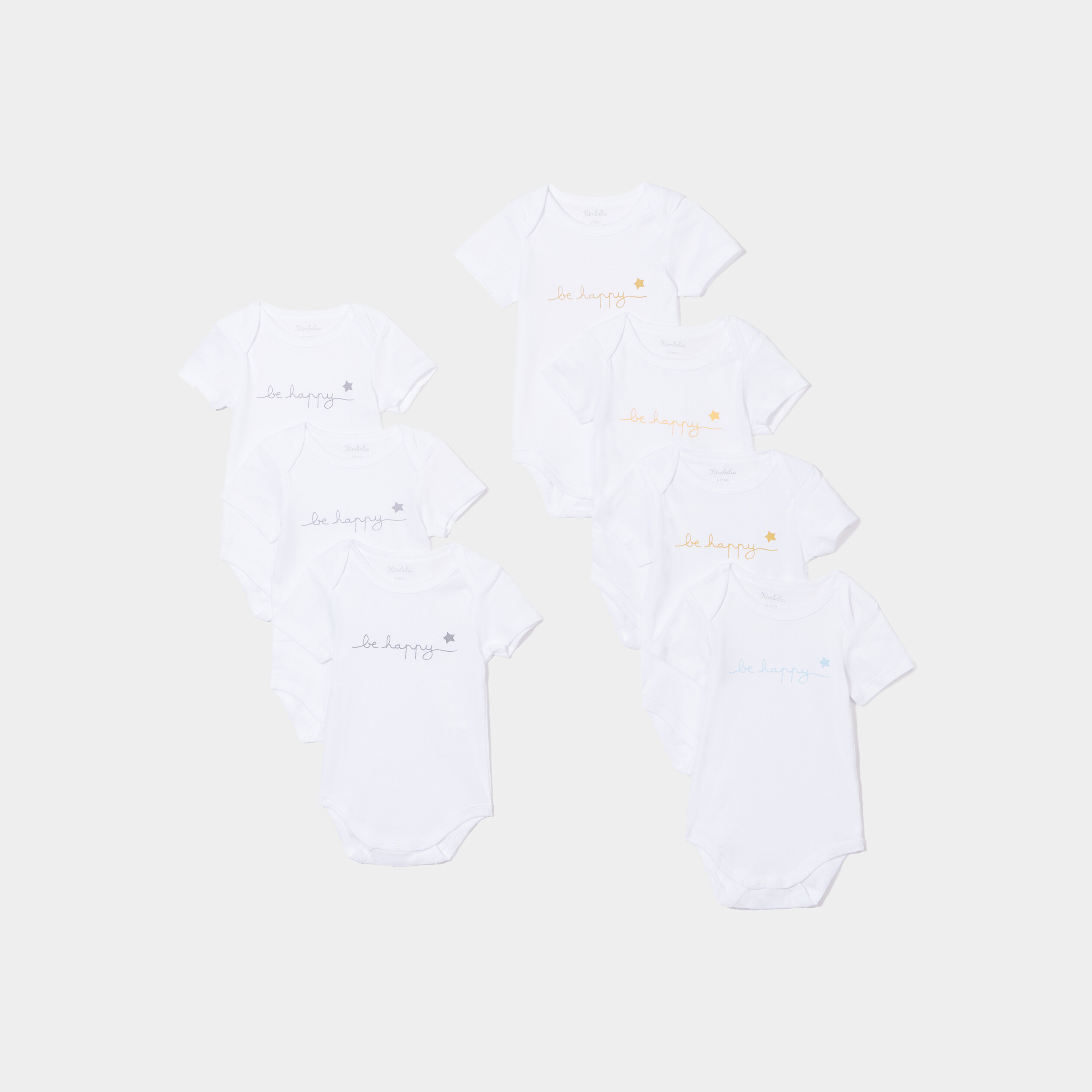 Lot 7 bodies US coton manches courtes blanc mixte | La Halle