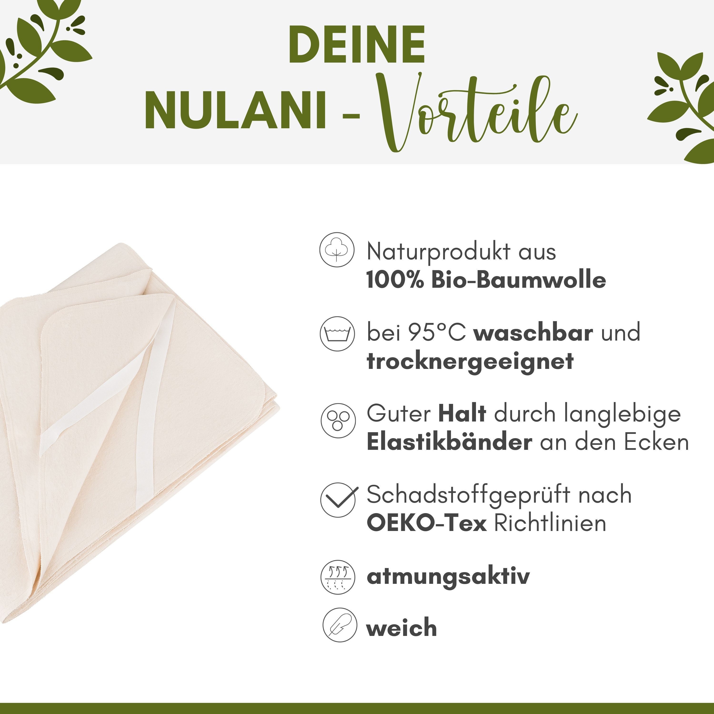 Matratzenschutzbezug Moltonauflage aus 100 Bio-Baumwolle - MADE IN GERMANY NULANI HOME, besonders hautfreundlich und für Allergiker geeignet ÖKOTEX