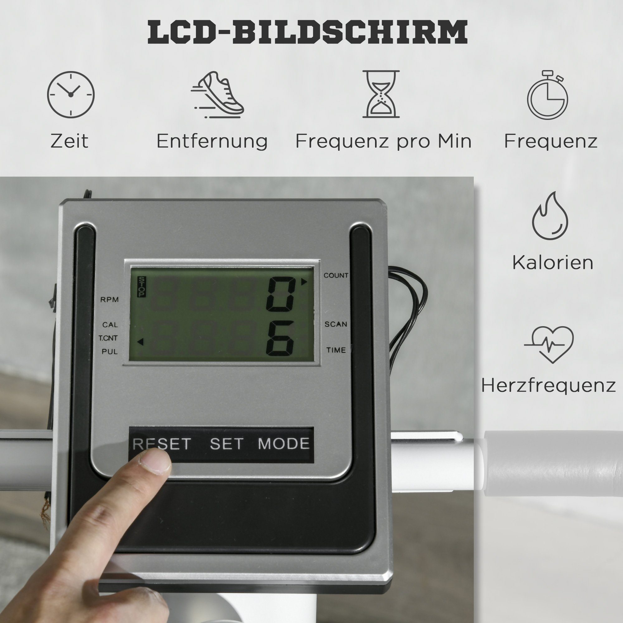 SPORTNOW Stepper mit Handgriff, Fitness Heimtrainer mit LCD-Bildschirm Schwarz+Silber (Set, 1-tlg., Heimtrainer mit 12 Widerstandsstufen für Zuhause), 80L x 61B x 134H cm