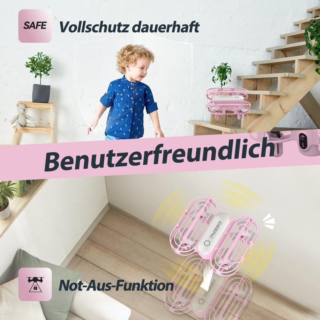 DEERC D11 Mini Kinder Drohne, RC Quadcopter mit 2 modulare Akkus Drohne (Einfachheit: Perfektes Drohnenspielzeug-Geschenk für Anfänger Mädchen)