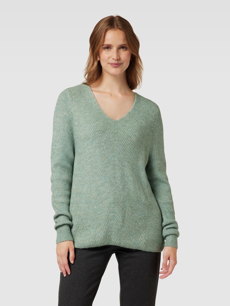 Strickpullover mit U-Boot-Ausschnitt in metallic türkis meliert
