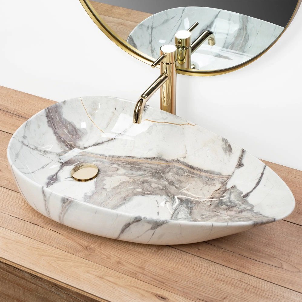 Badezimmer Rea Aufsatzwaschbecken Waschbecken Greta Thunder Natursteinoptik Keramik 65,5x39cm