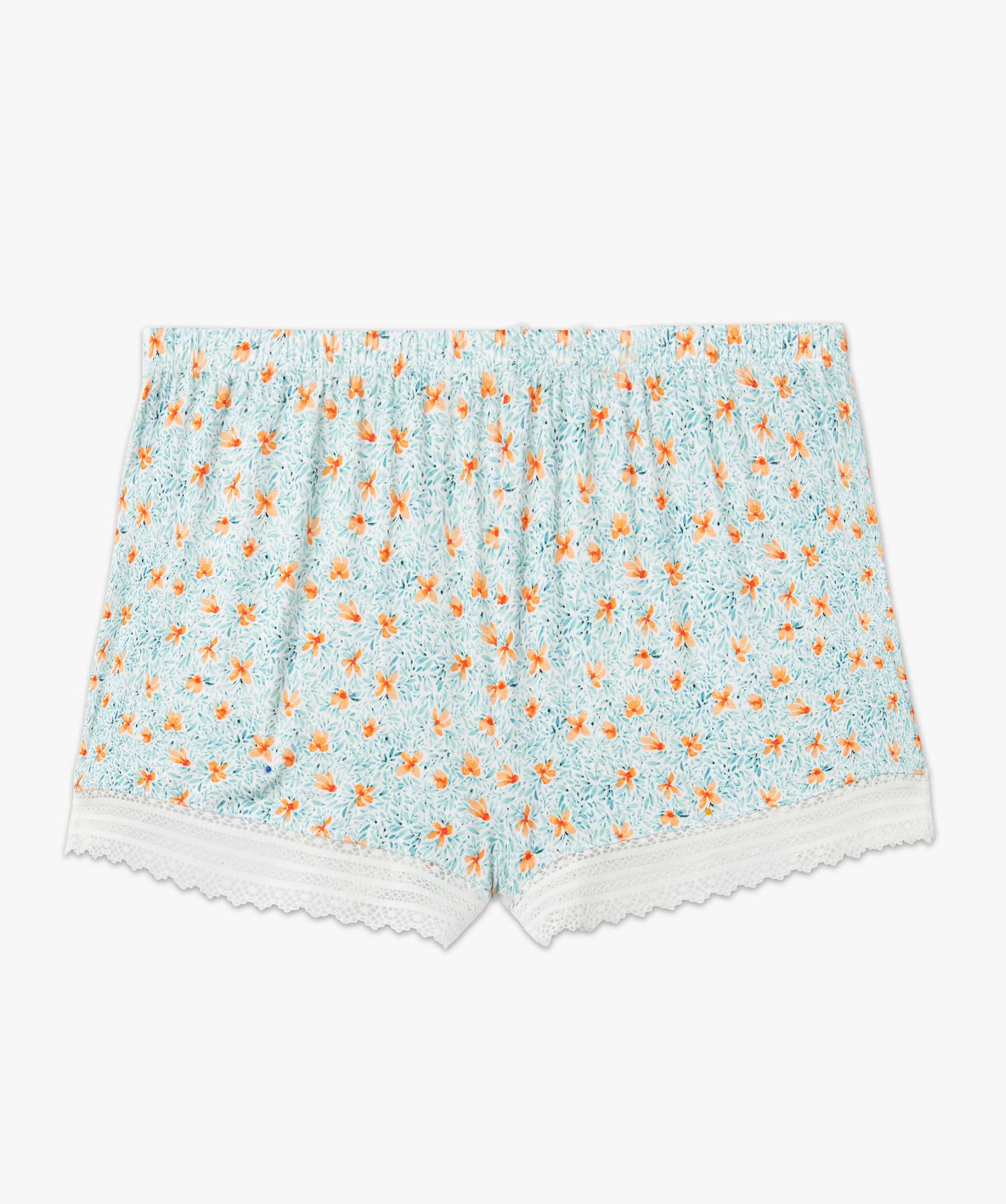 Short de pyjama femme en maille fluide avec bas en dentelle imprime | GEMO