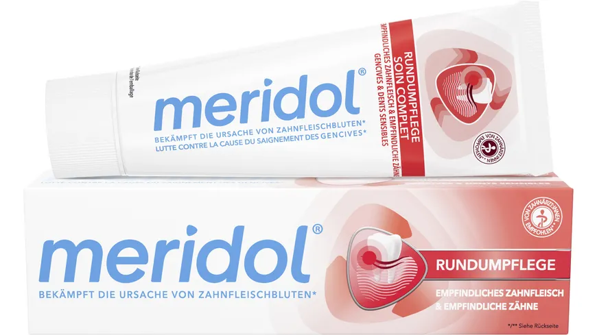 meridol Zahnpasta Rundumpflege - tägliche Rundumpflege für empfindliches Zahnfleisch & Zähne 75 ml