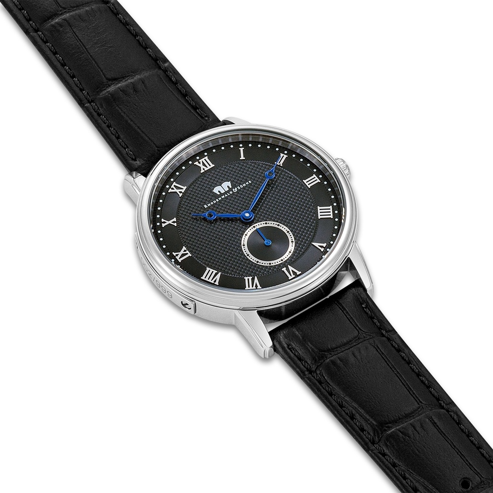 Rhodenwald & Söhne Montre à quartz Moonlight en Argent Cuir véritable en Noir Montre