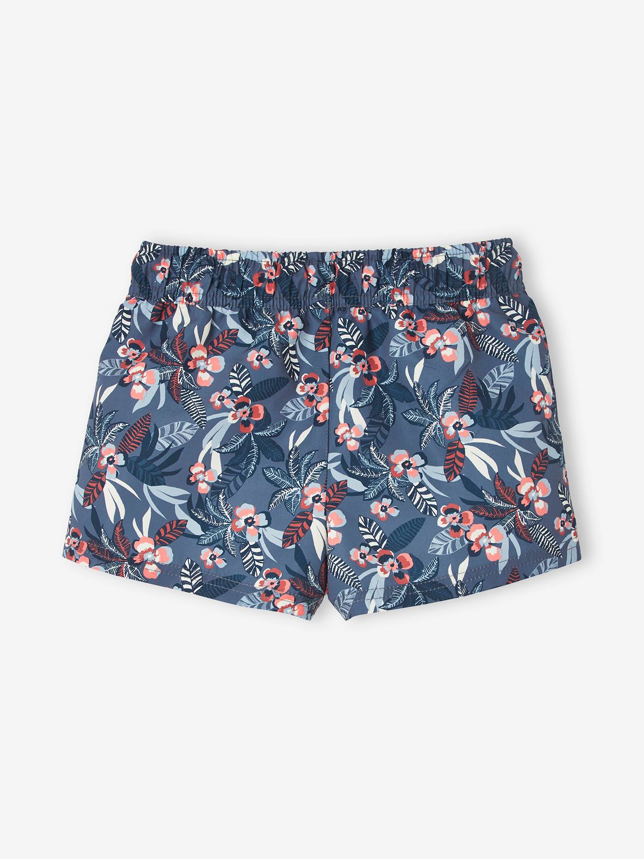 Short de bain motifs tropiques fille bleu imprimé